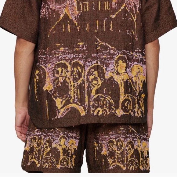 Men's Graphic Brown Shirt Jacket - Picture 2 of 7